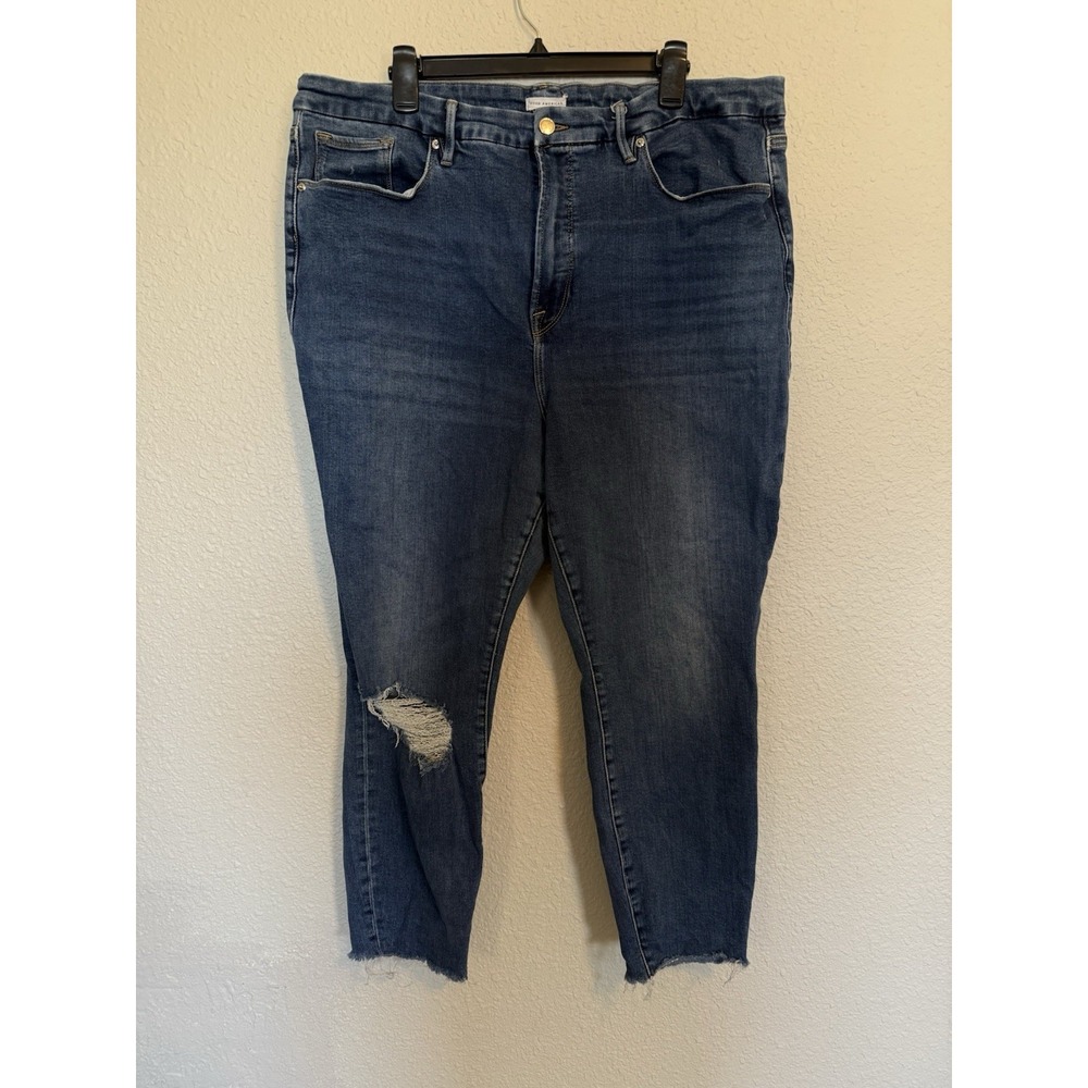 Good American Womens Good Curve High Rise Straight Distressed Jeans Blue 24